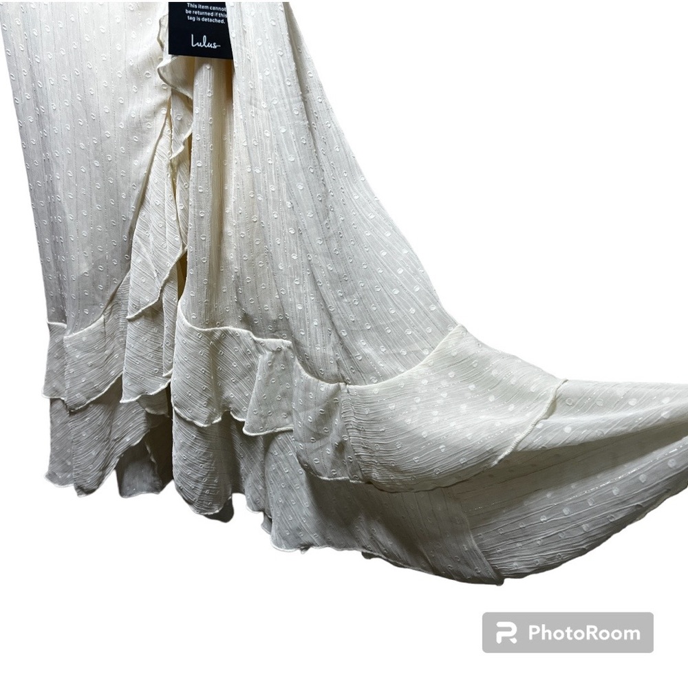 Lulu’s NWT Cream Dotted Ruffled Wrap Midi Dress - S - Picture 9 of 11